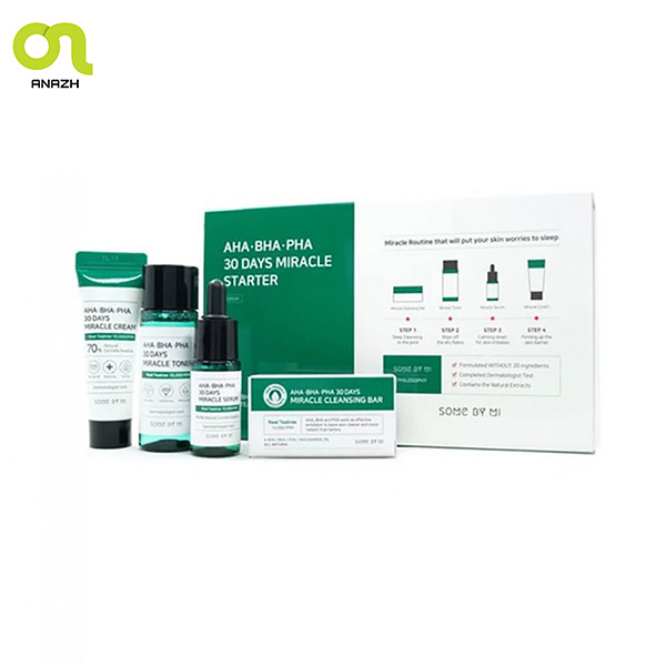 کیت ضد جوش معجزه ۳۰ روزه سام بای می (Toner 30ml+Serum 10ml+Cream 20g+Cleansing Bar 25g) Some By Mi AHA.BHA.PHA 30 Days Miracle Starter Kit-اناژ