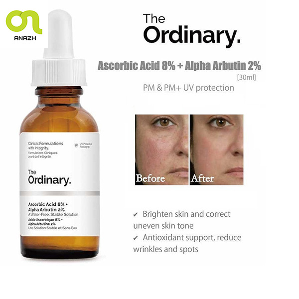 سرم ضدلک و روشن کننده آسکوربیک اسید(ویتامین C) 8% و آلفا آربوتین 2% اوردینری 30 میل-اناژ
